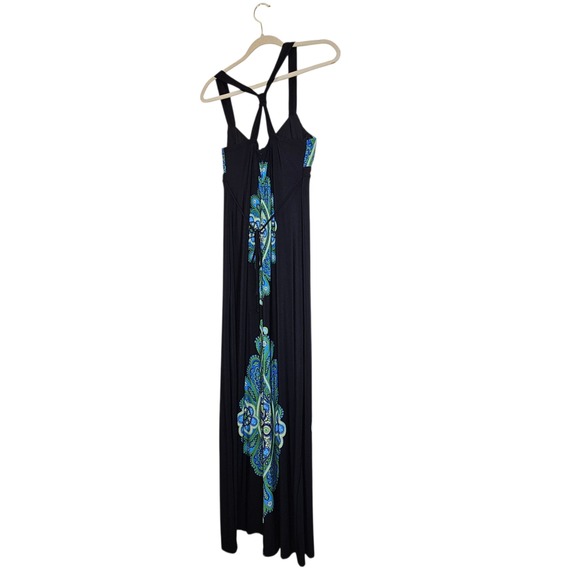 City Triangles Black Blue Green Paisley Sleeveless Maxi‎ Y2K Babydoll Dress M - Picture 2 of 10